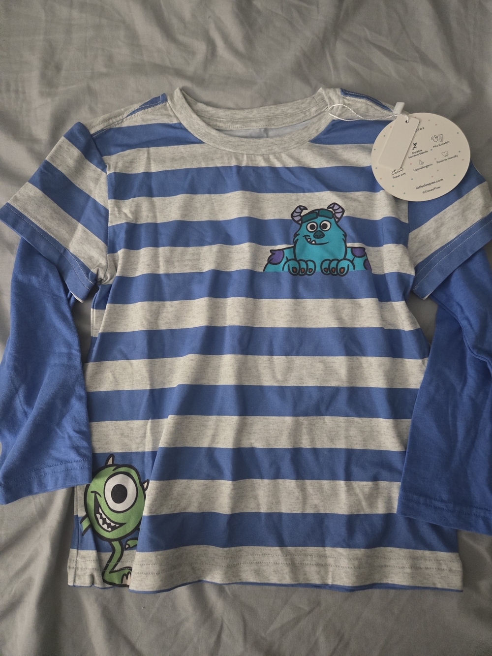 Little Sleepies Blue & Gray Striped Monsters Inc. Long-Sleeve Tee
